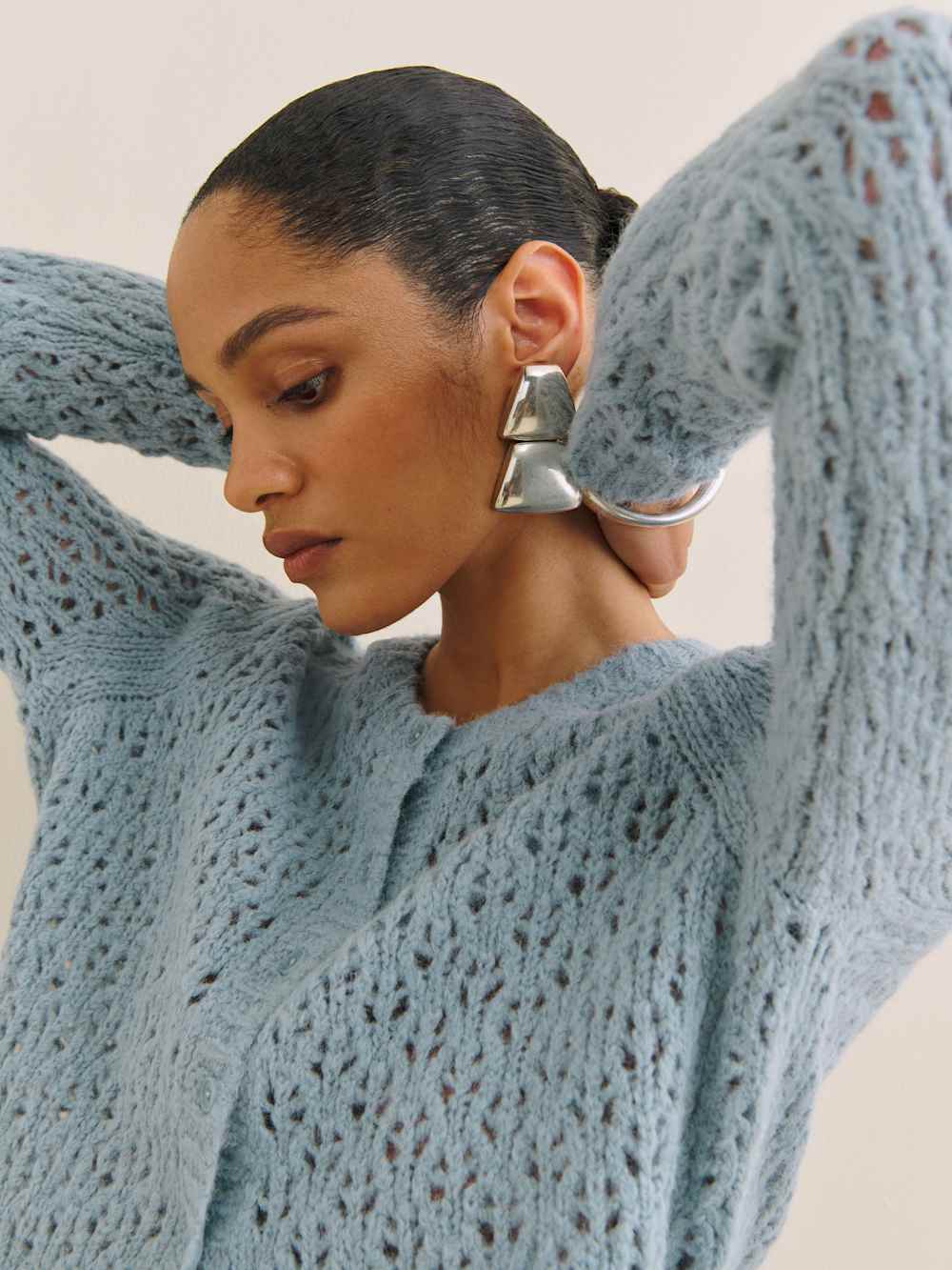 Reformation Clara Crew Cardigan - Mineral Pointelle