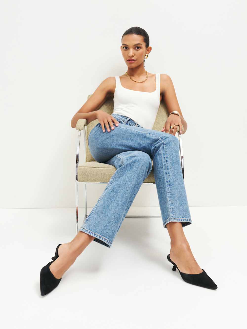 Reformation Wilda Kitten Mule - Black Suede