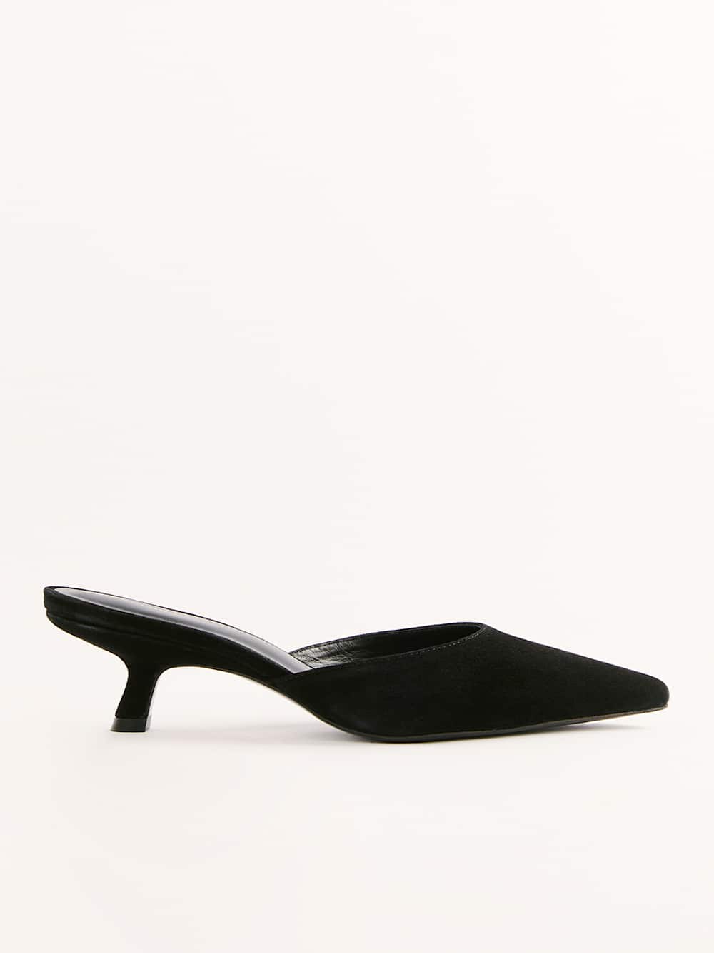 Reformation Wilda Kitten Mule - Black Suede