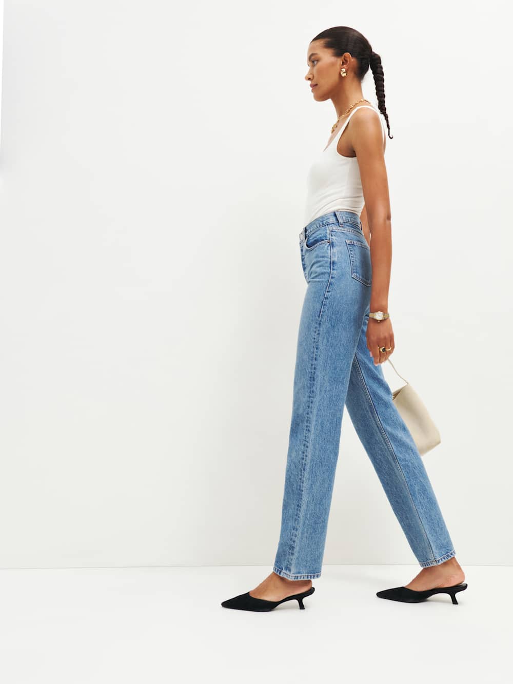 Reformation Wilda Kitten Mule - Black Suede
