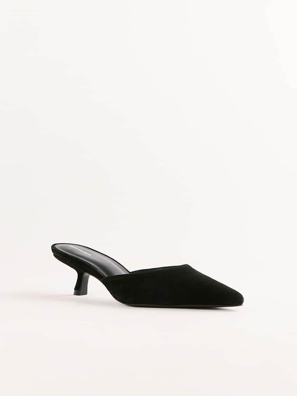 Reformation Wilda Kitten Mule - Black Suede