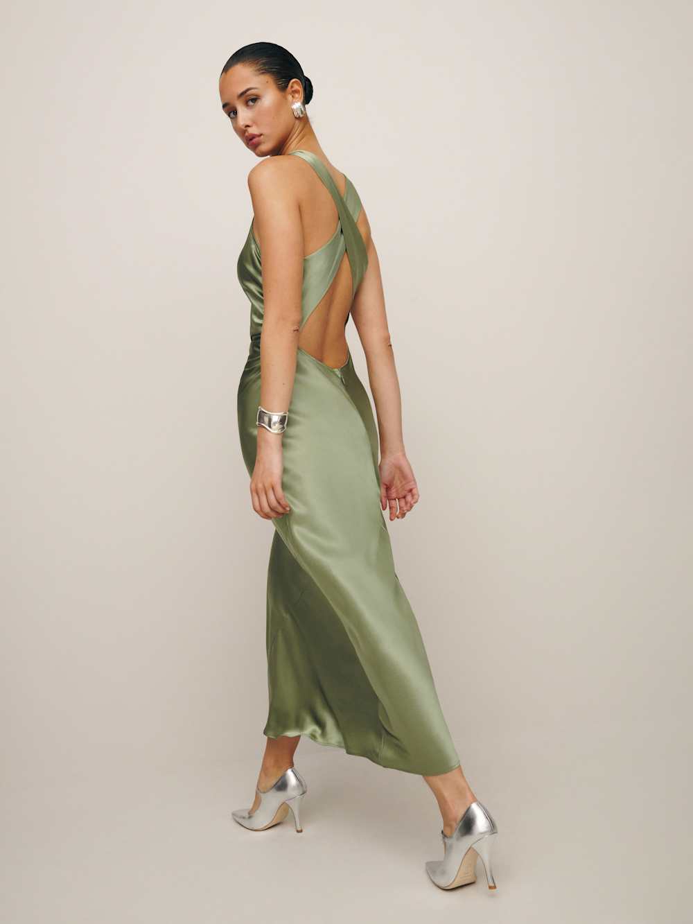 Reformation Casette Silk Dress - Artichoke