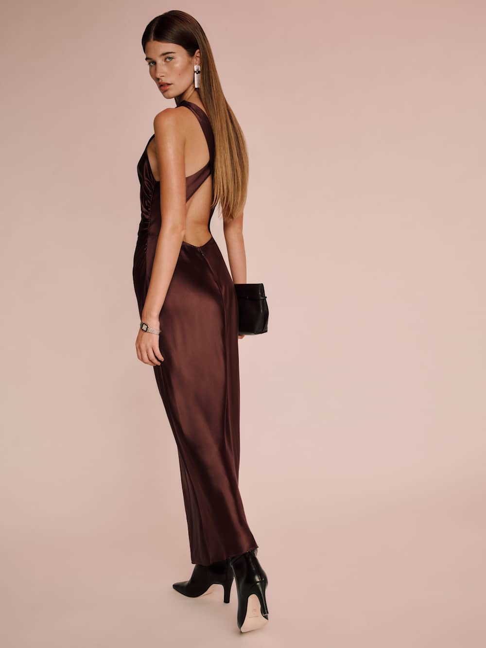 Reformation Casette Silk Dress - Mahogany