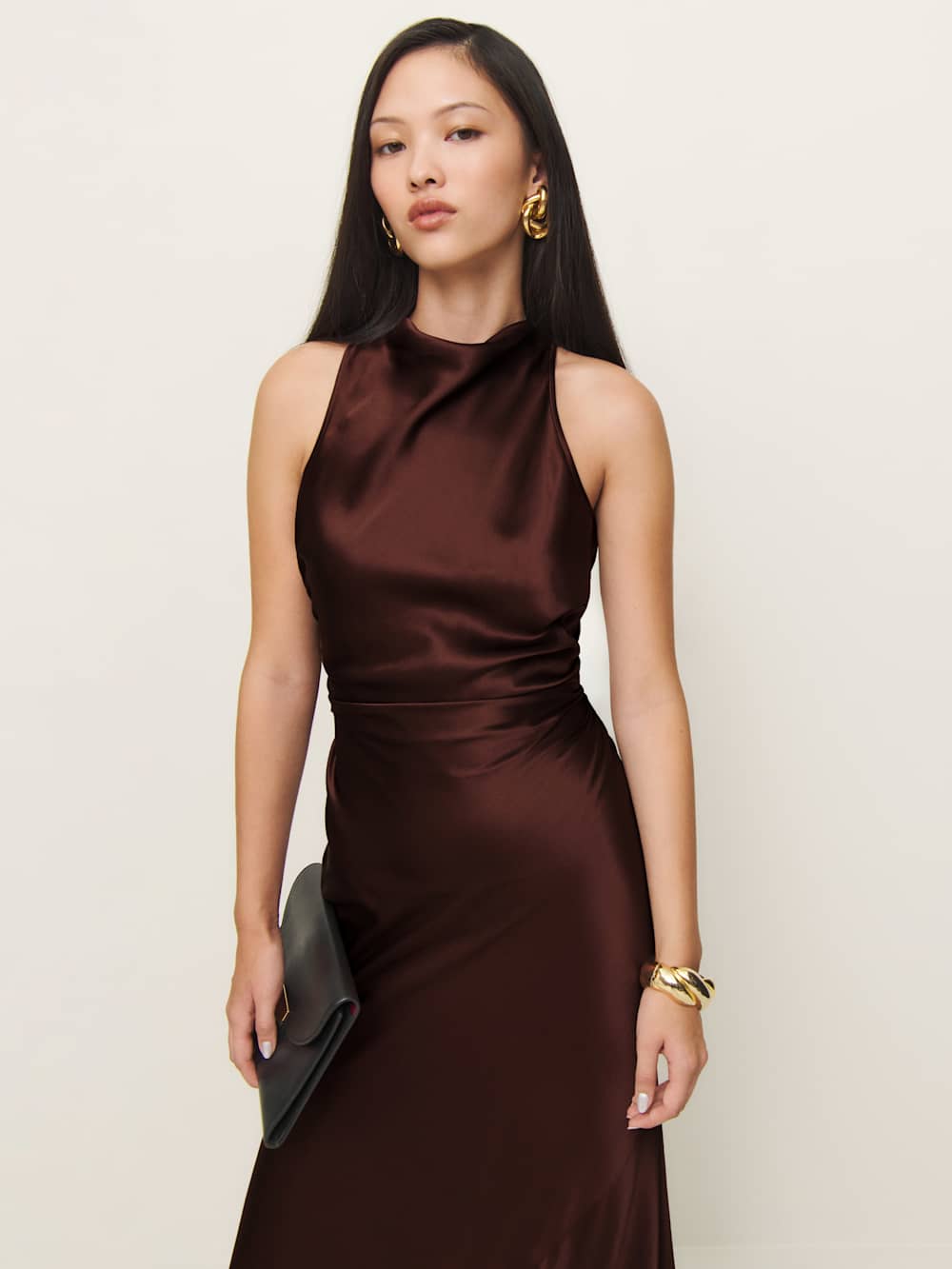 Reformation Casette Silk Dress - Mahogany