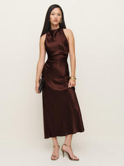 Reformation Casette Silk Dress - Mahogany