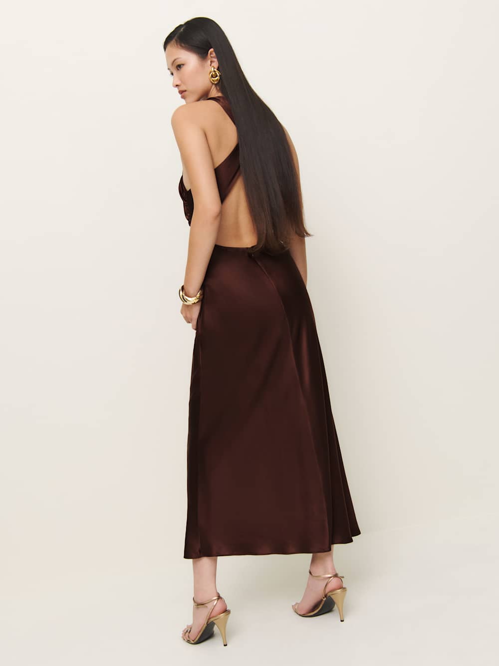 Reformation Casette Silk Dress - Mahogany
