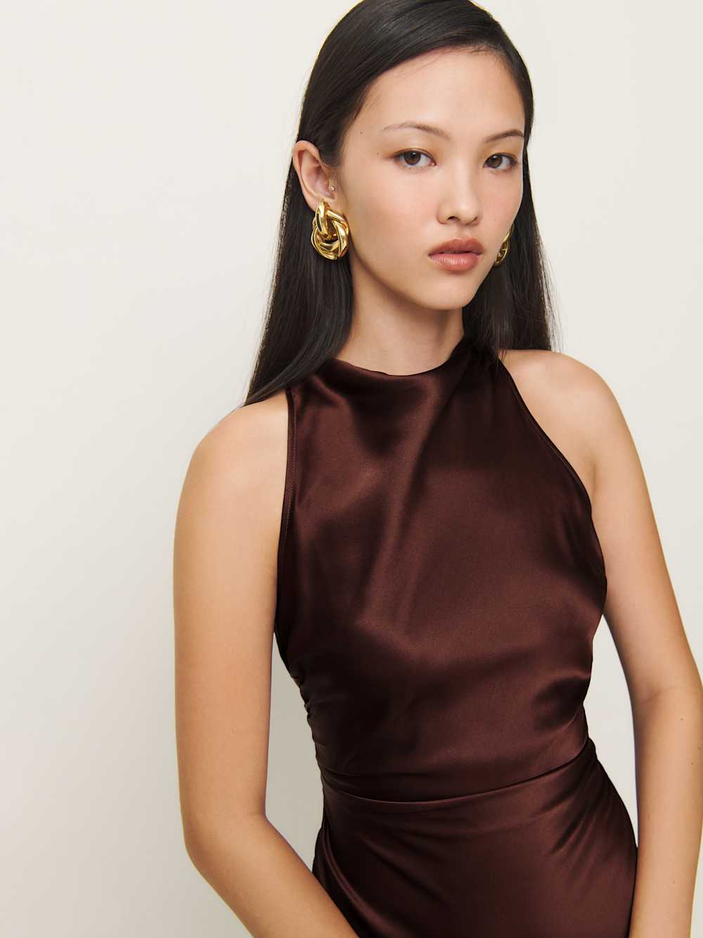Reformation Casette Silk Dress - Mahogany