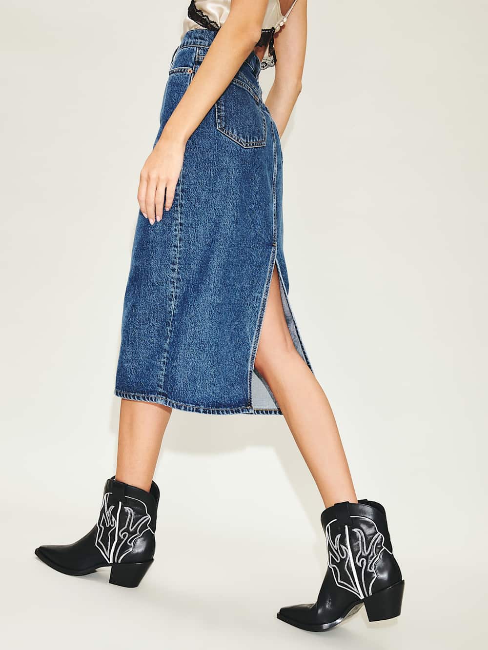 Reformation Otto Mini Western Boot - Black / Ivory