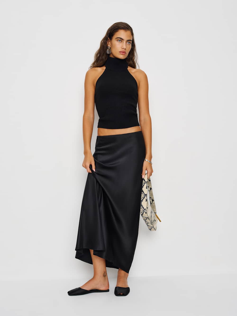 Reformation Layla Silk Skirt - Black