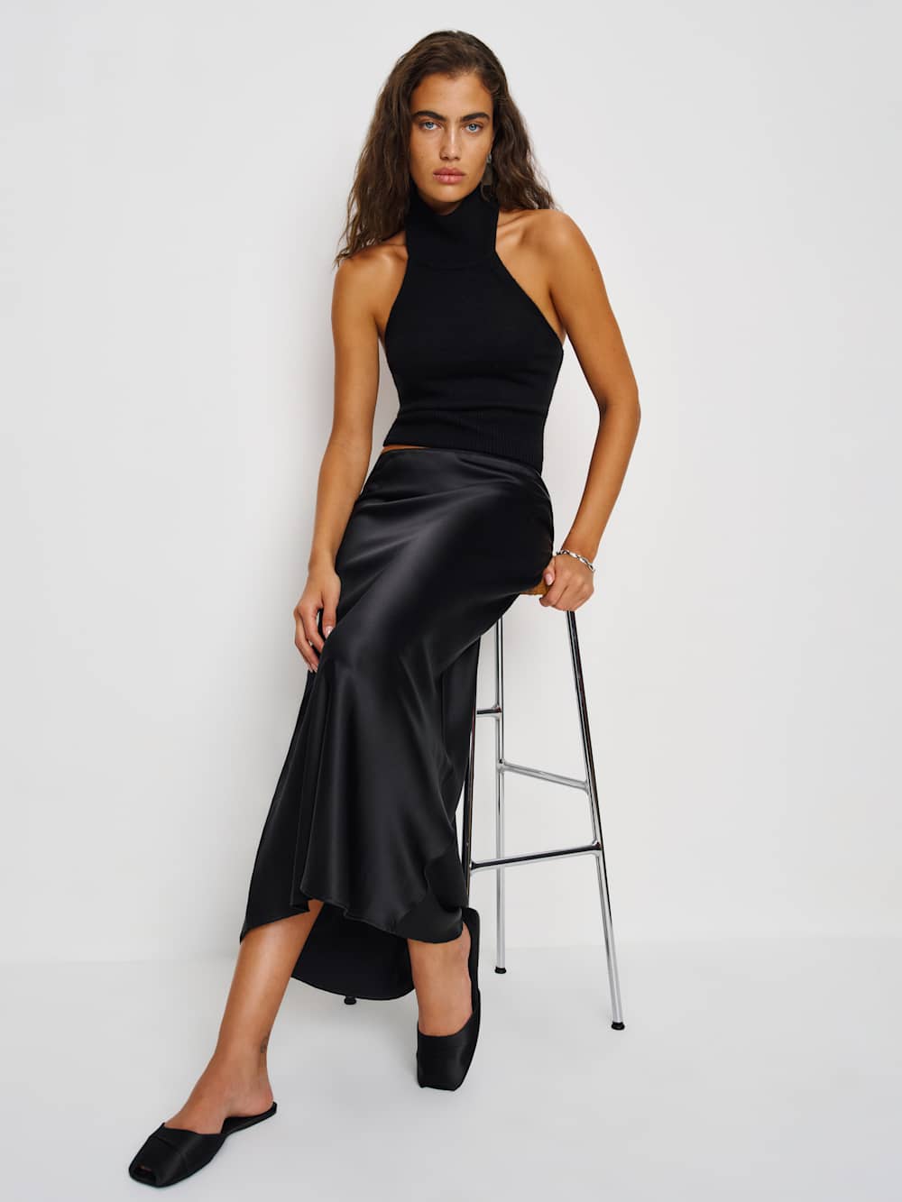 Reformation Layla Silk Skirt - Black