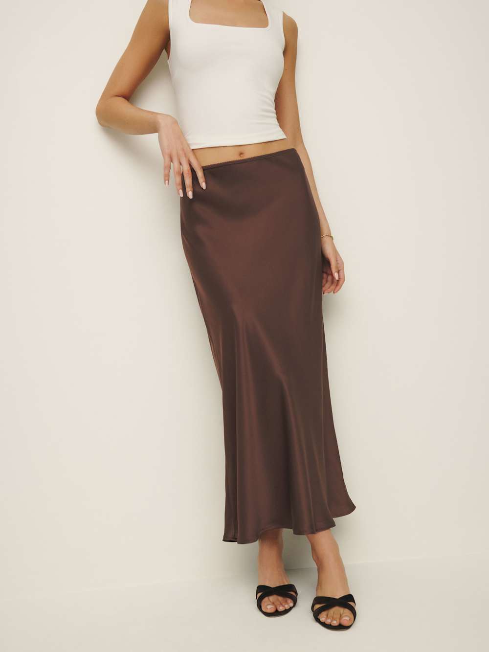 Reformation Layla Silk Skirt - Cafe