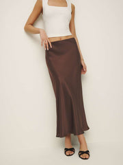 Reformation Layla Silk Skirt - Cafe