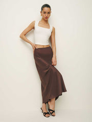 Reformation Layla Silk Skirt - Cafe