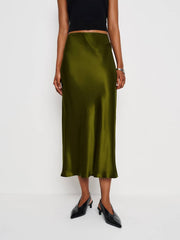 Reformation Layla Silk Skirt - Moss Garden