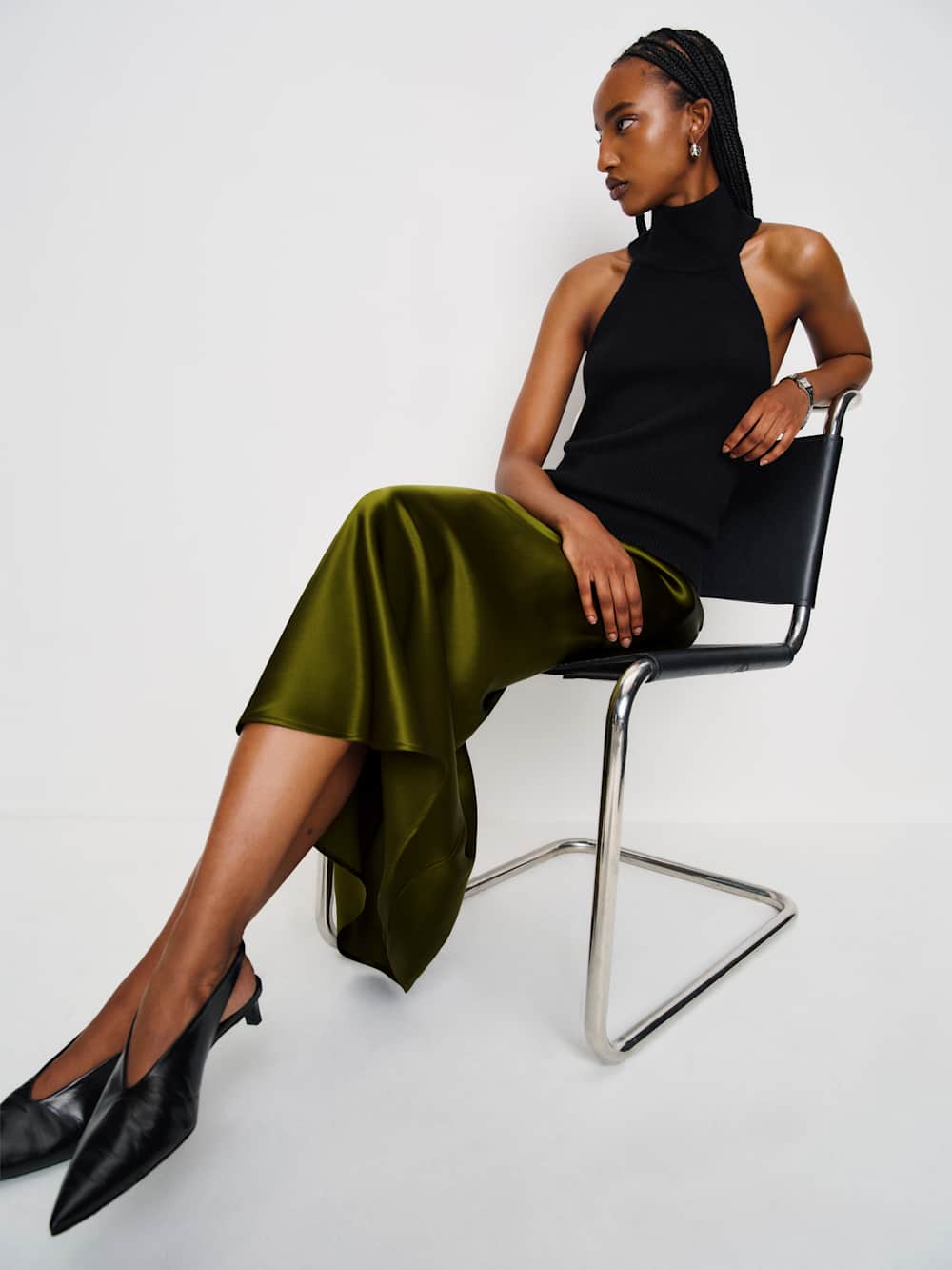 Reformation Layla Silk Skirt - Moss Garden