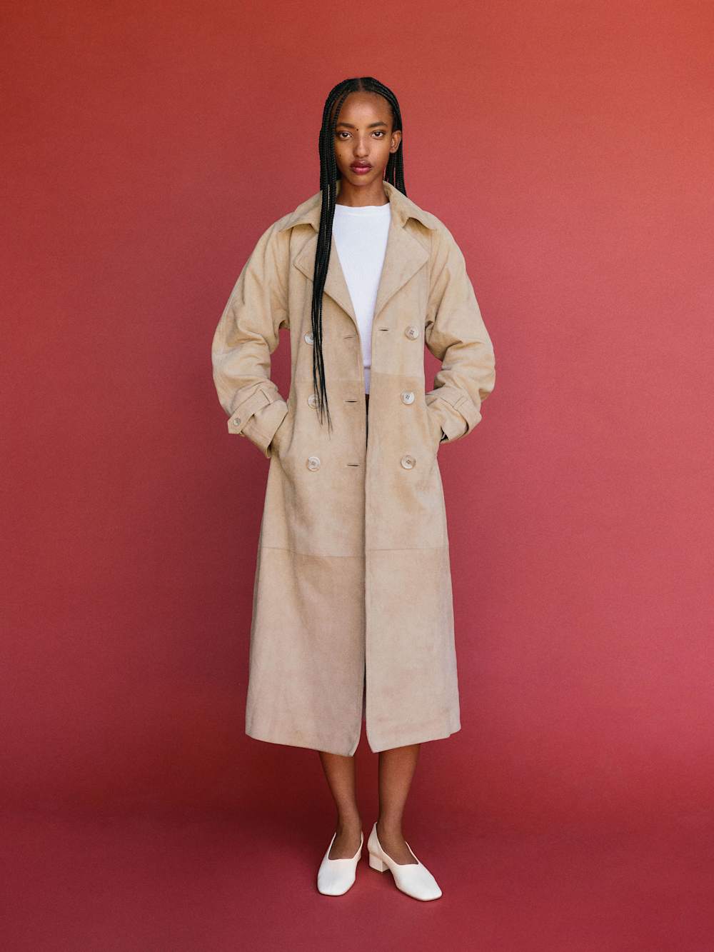 Reformation Veda Ashland Leather Trench - Biscotti Suede