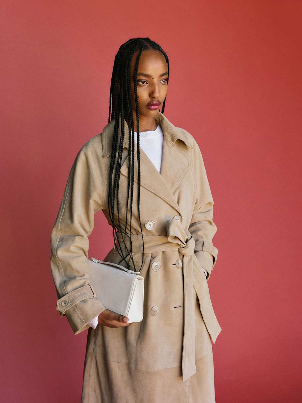 Reformation Veda Ashland Leather Trench - Biscotti Suede