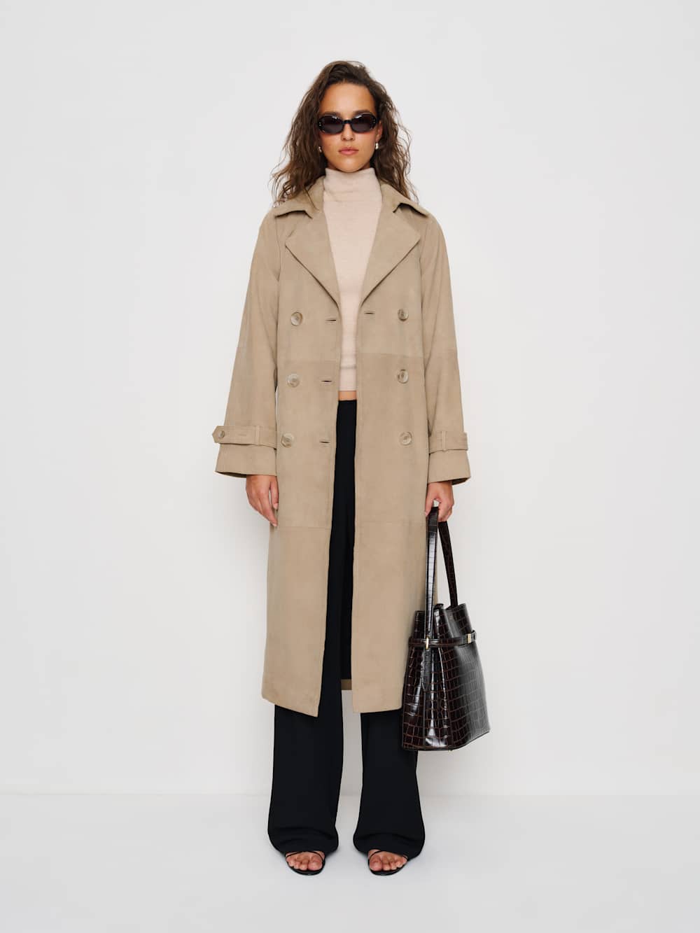 Reformation Veda Ashland Leather Trench - Biscotti Suede