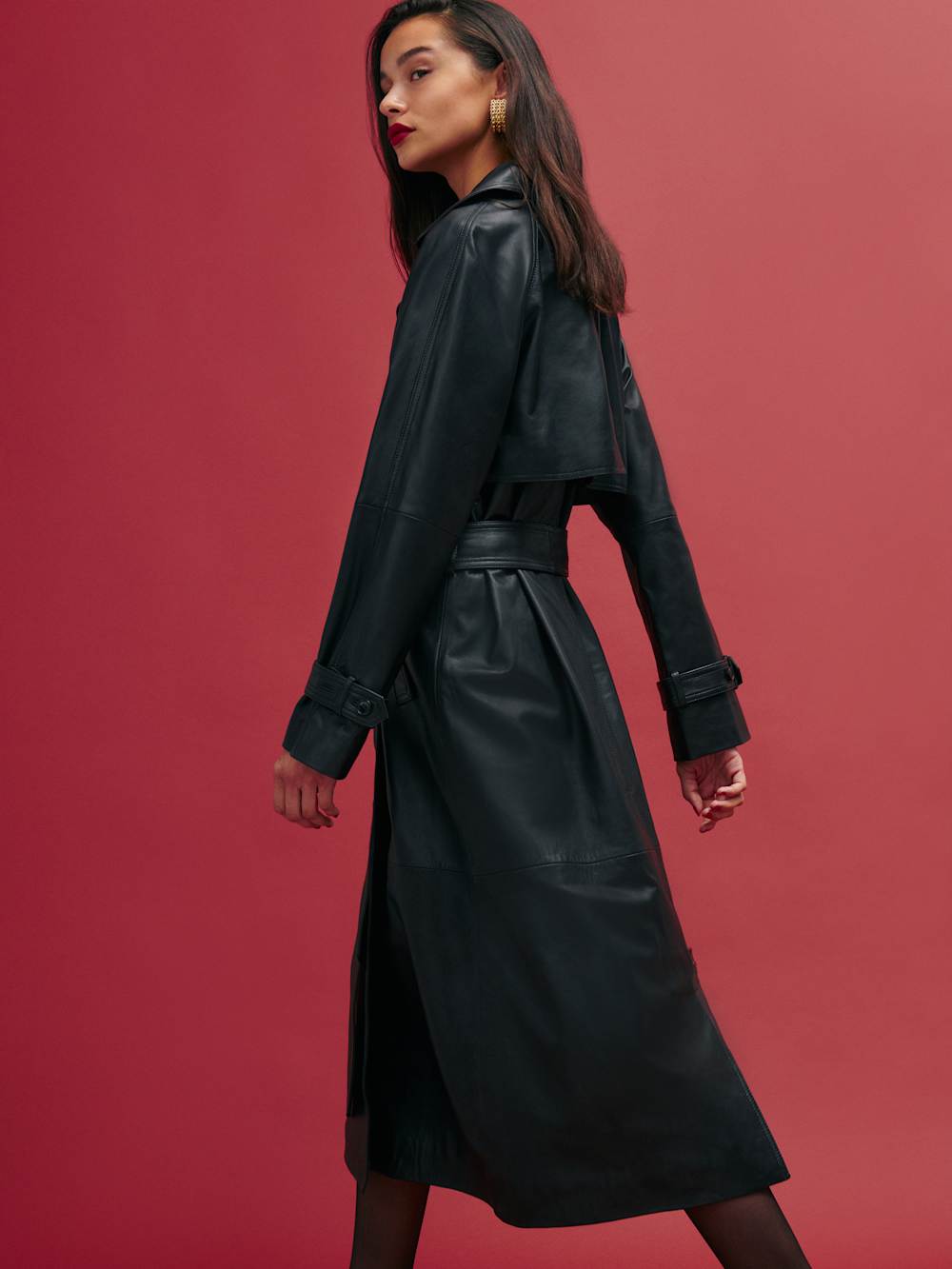 Reformation Veda Ashland Leather Trench - Black