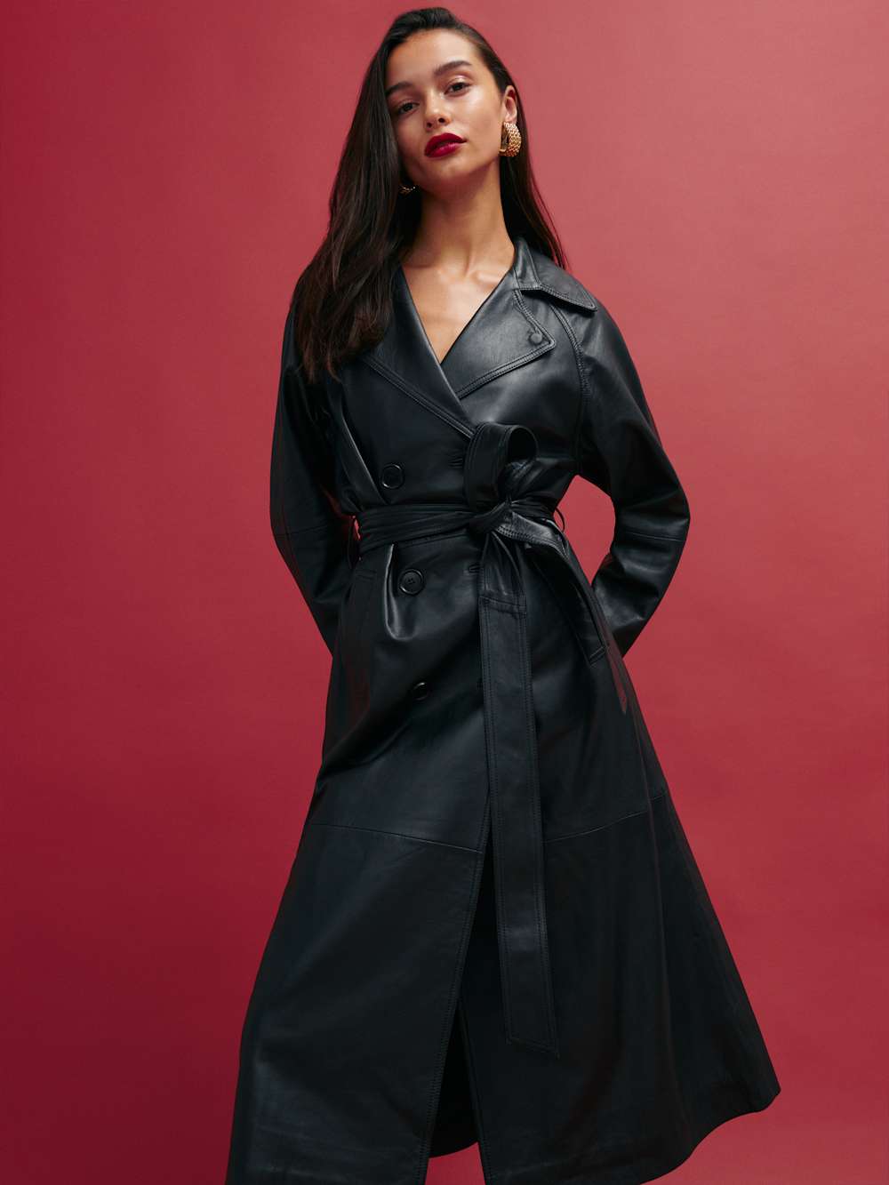 Reformation Veda Ashland Leather Trench - Black