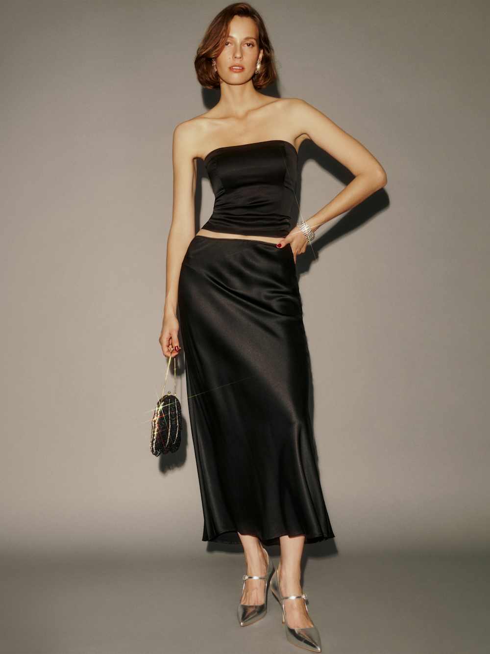 Reformation Petites Layla Silk Skirt - Black