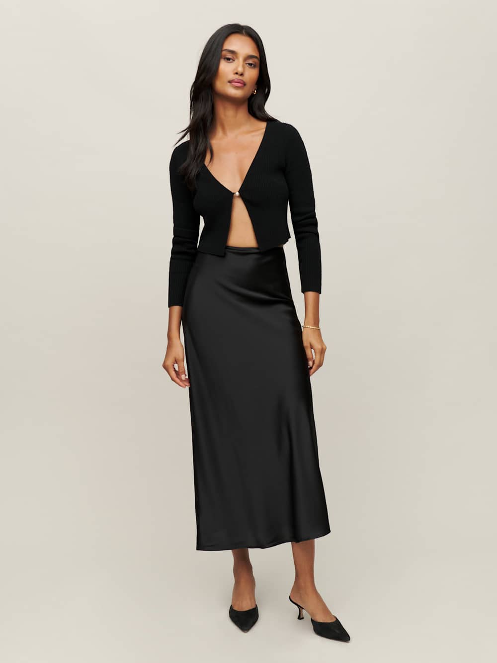 Reformation Petites Layla Silk Skirt - Black