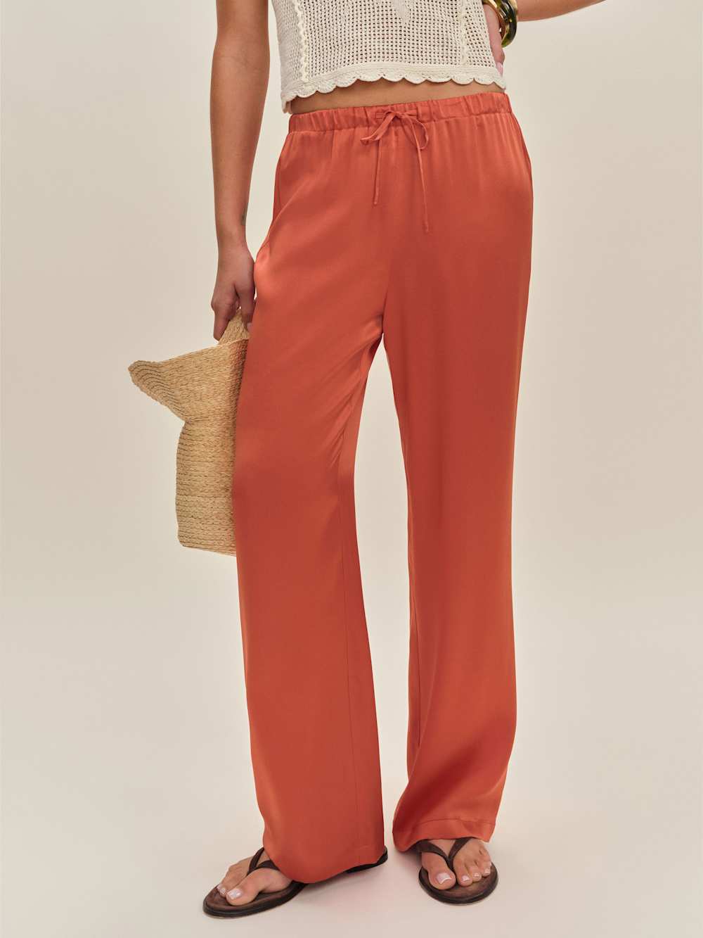 Reformation Olina Silk Pant - Red Coral