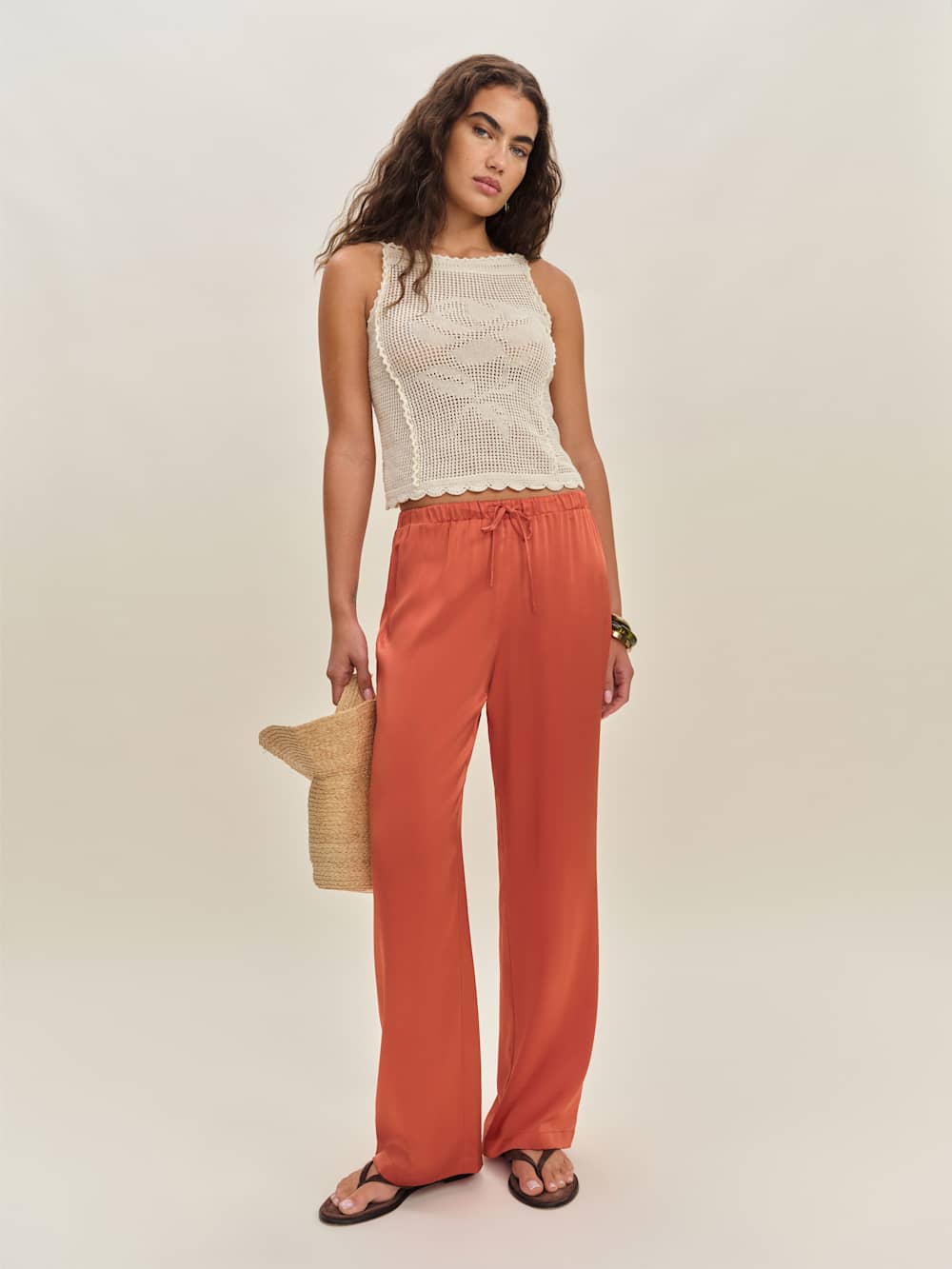 Reformation Olina Silk Pant - Red Coral