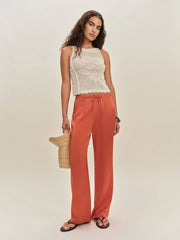 Reformation Olina Silk Pant - Red Coral