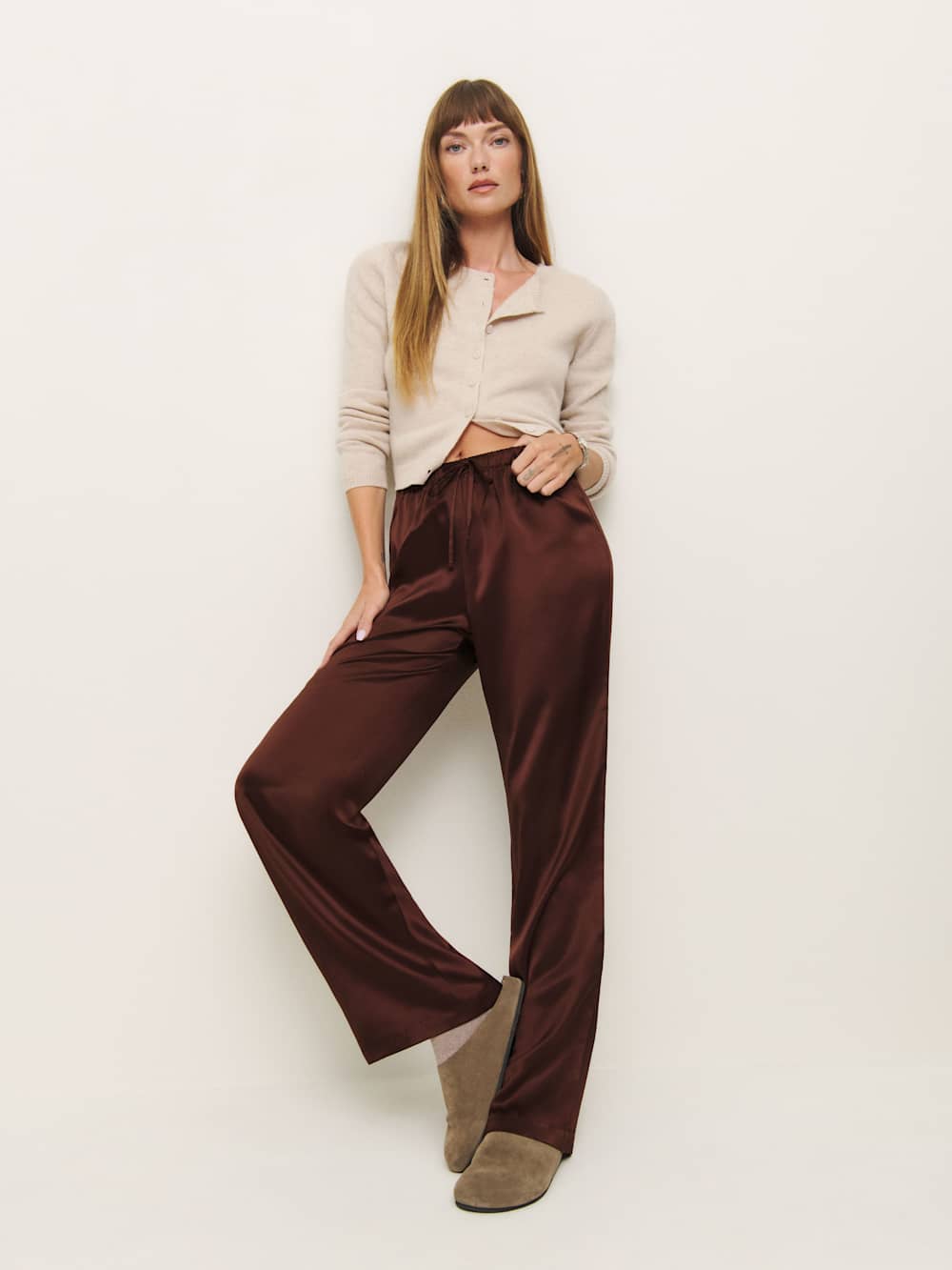 Reformation Olina Silk Pant - Mahogany