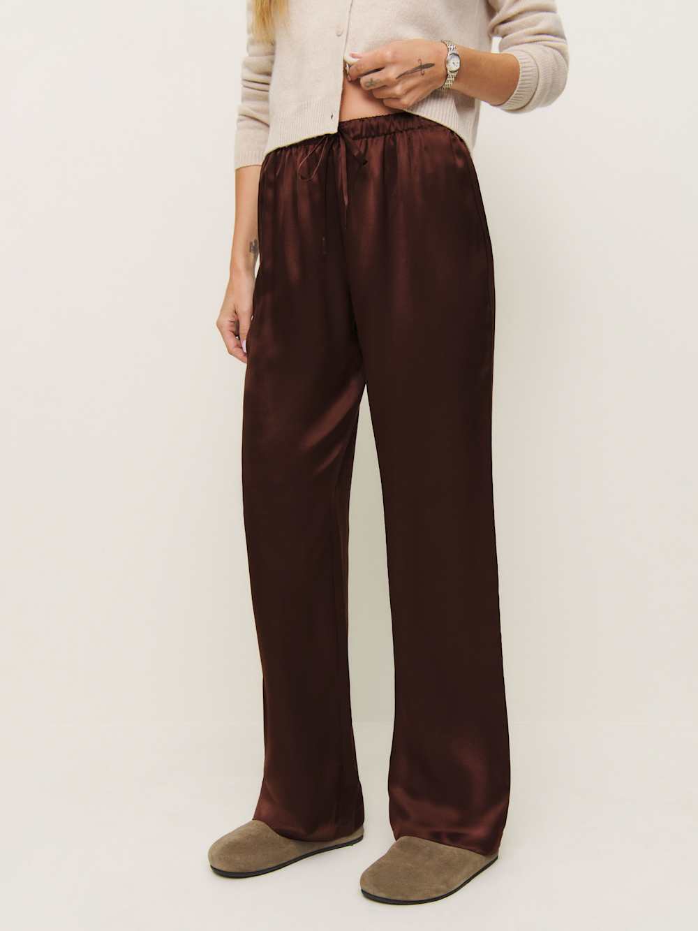 Reformation Olina Silk Pant - Mahogany