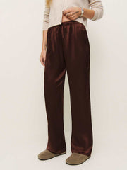 Reformation Olina Silk Pant - Mahogany