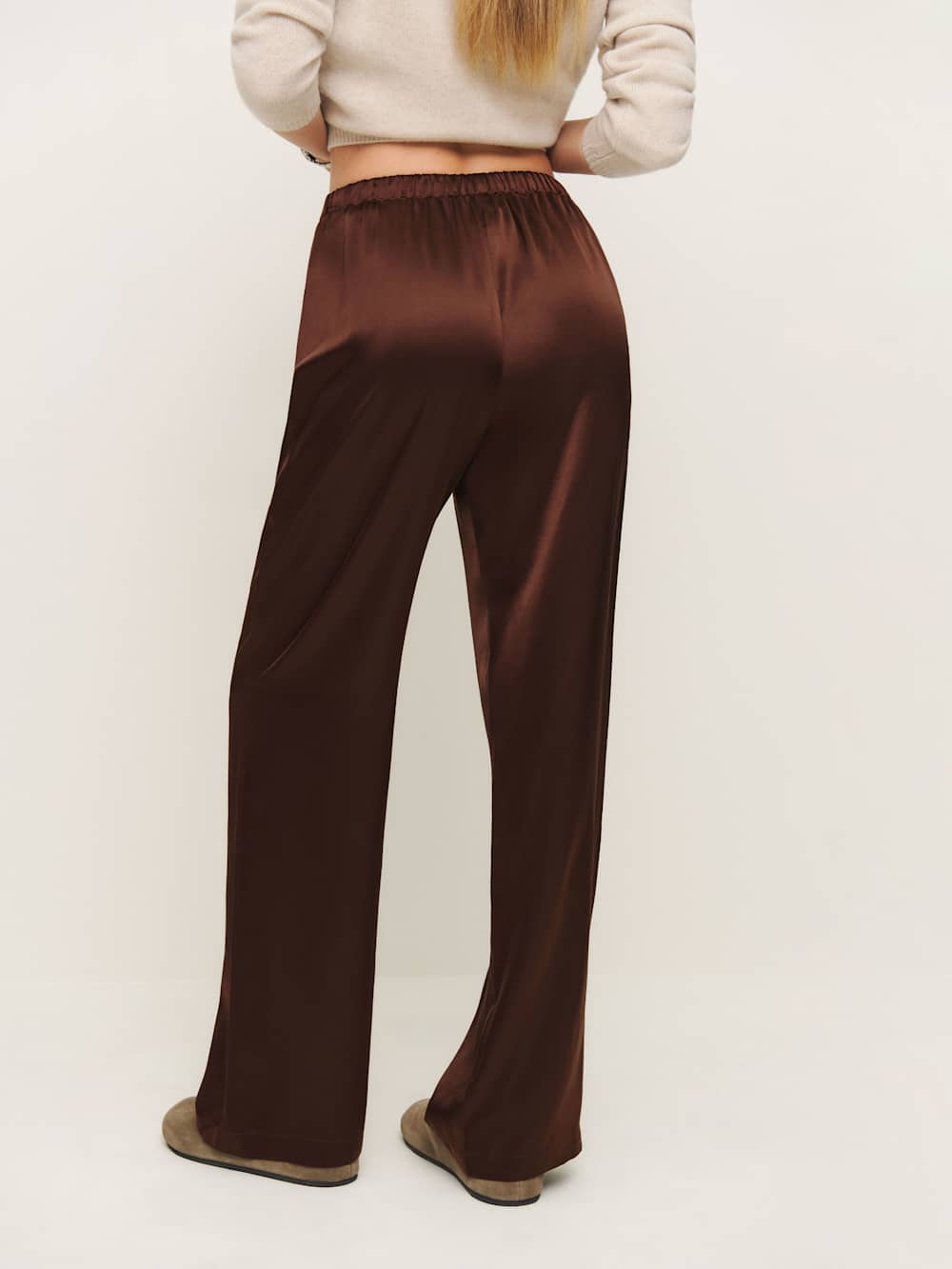 Reformation Olina Silk Pant - Mahogany