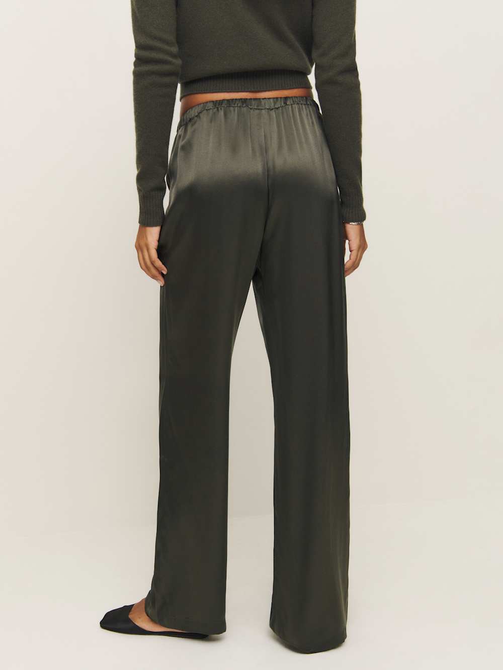 Reformation Olina Silk Pant - Pine Tree