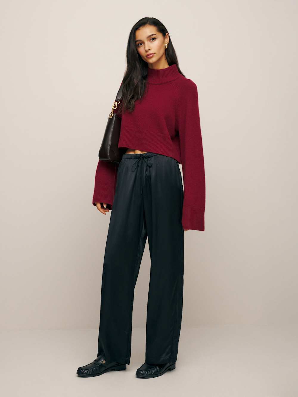 Reformation Petites Olina Silk Pant - Black