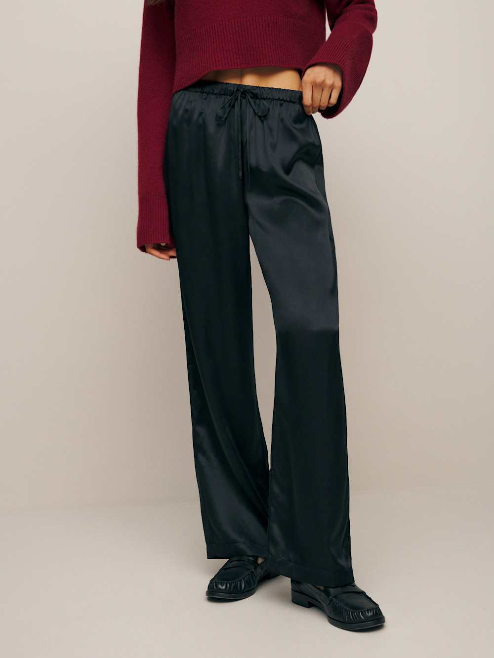 Reformation Petites Olina Silk Pant - Black