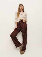 Reformation Petites Olina Silk Pant - Mahogany