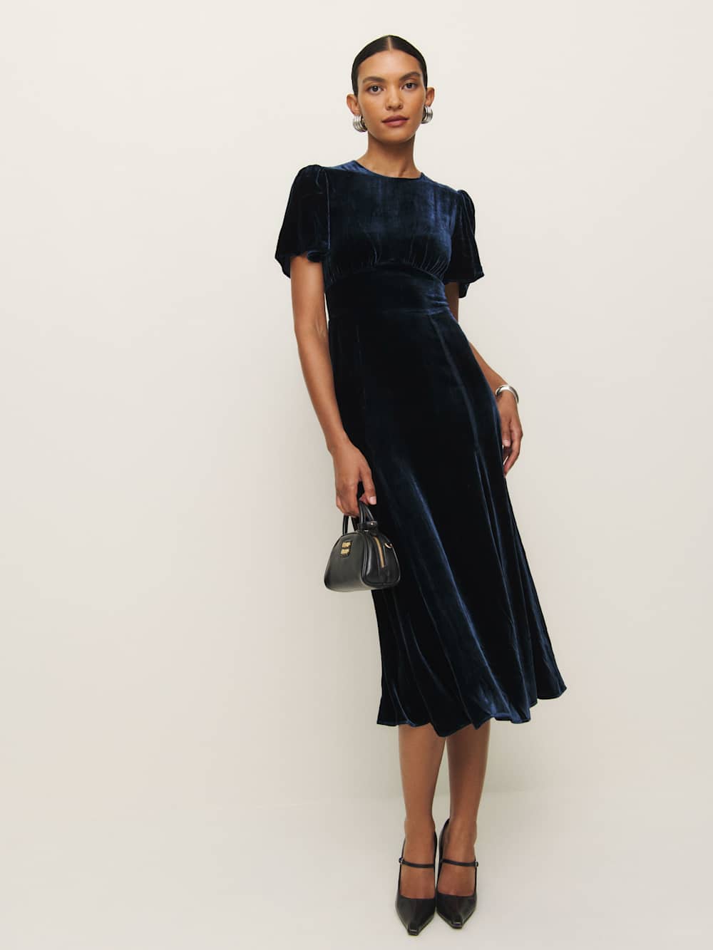 Reformation Quinne Velvet Dress - Navy