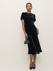 Reformation Quinne Velvet Dress - Navy