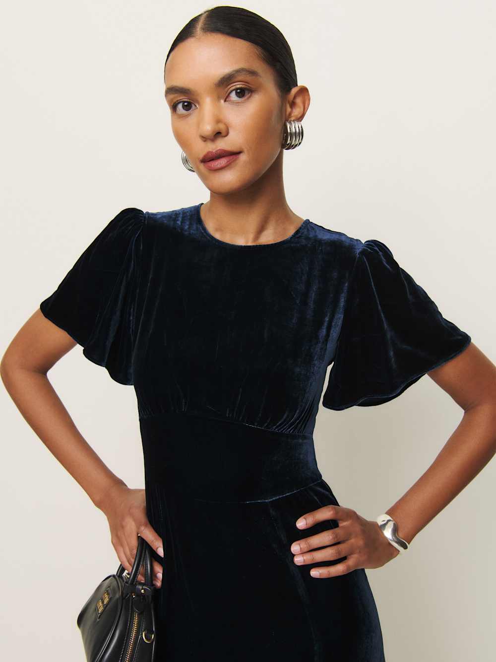 Reformation Quinne Velvet Dress - Navy
