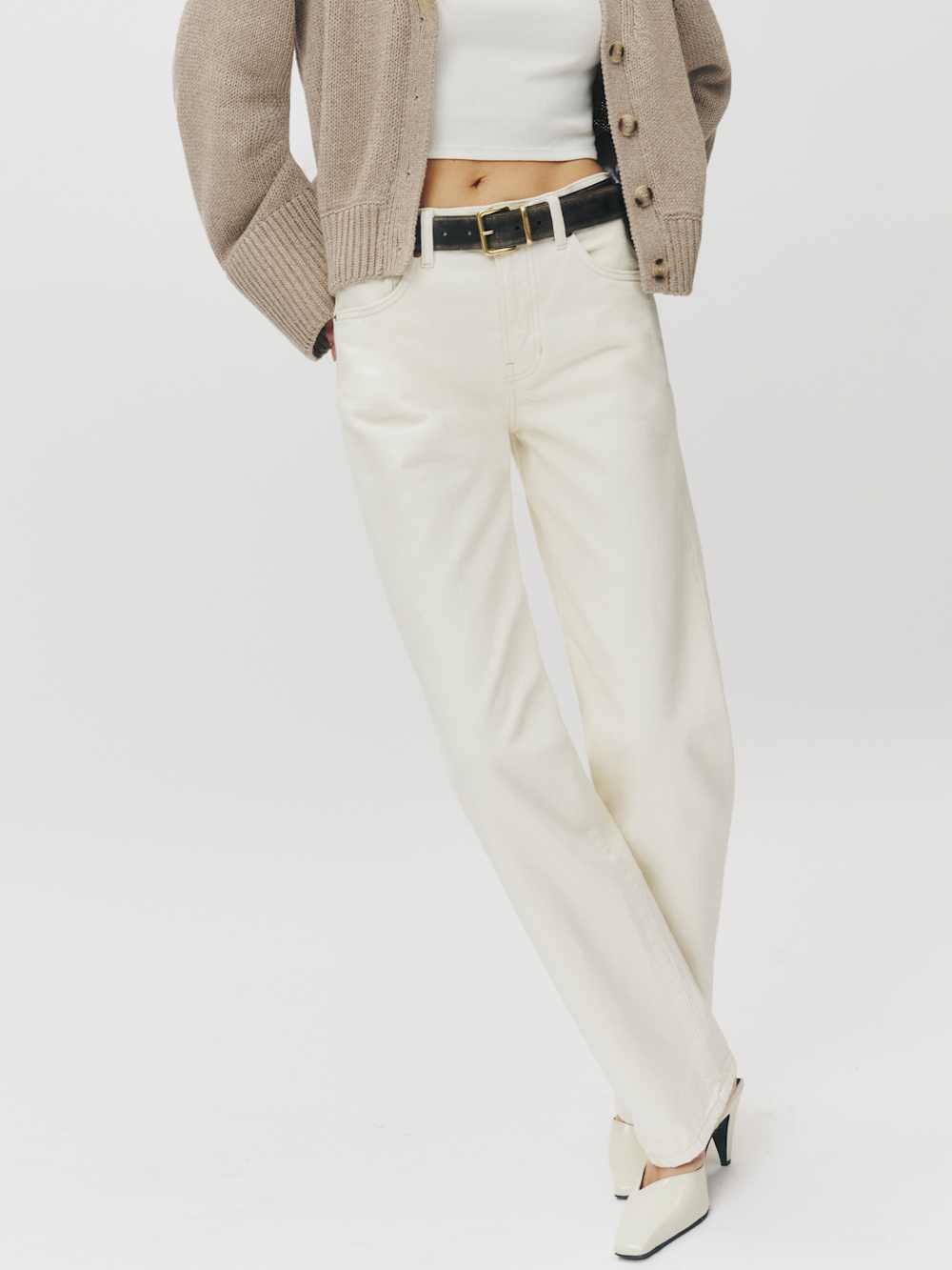 Reformation Val 90s Mid Rise Straight Jeans - Fior Di Latte