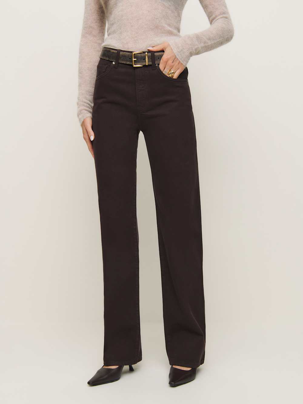 Reformation Val 90s Mid Rise Straight Jeans - Mole