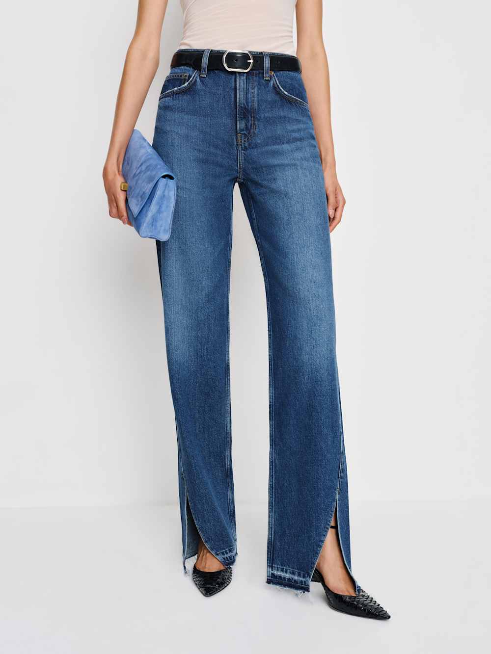 Reformation Val 90s Mid Rise Straight Jeans - Maggiore Vented Let Down Hem