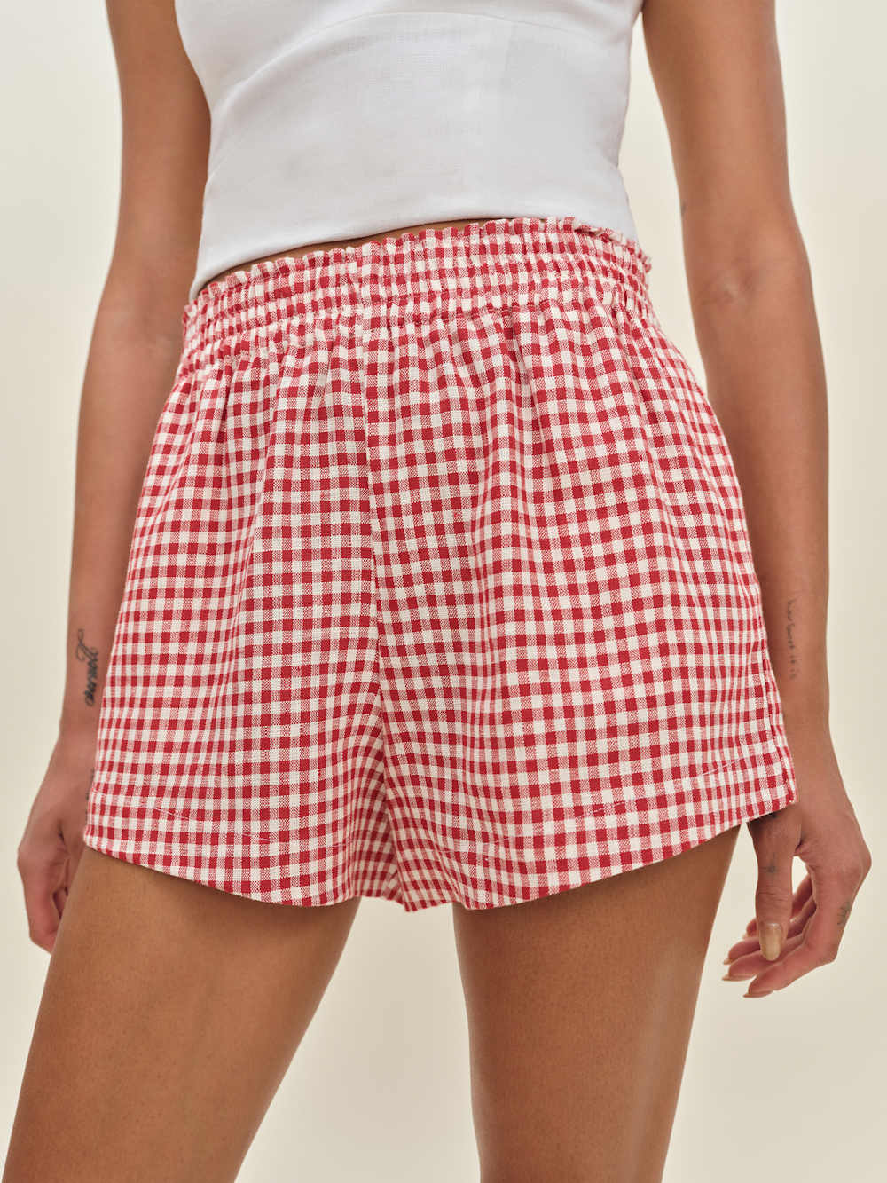 Reformation Mila Linen Short - Tomato Check