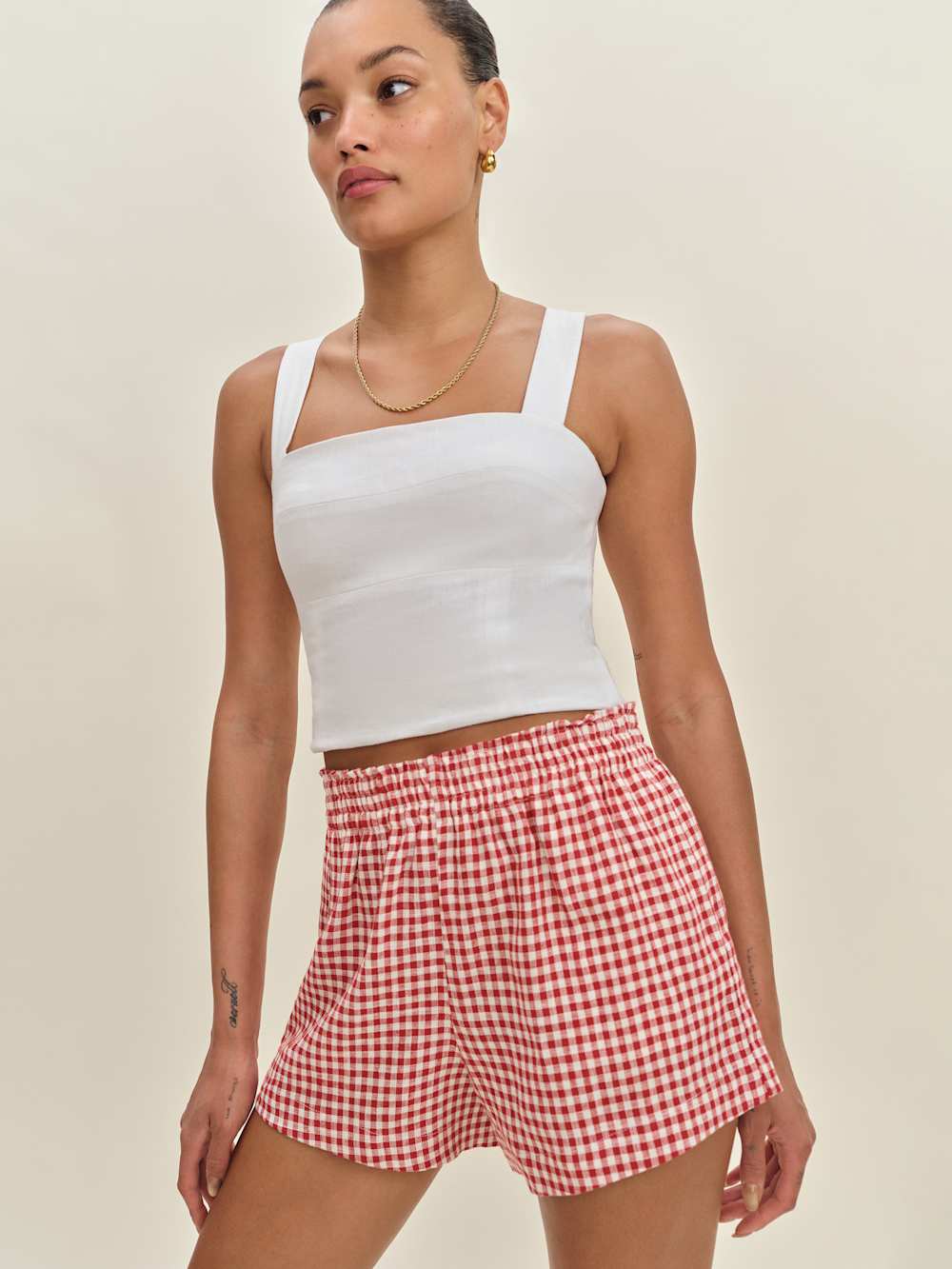 Reformation Mila Linen Short - Tomato Check