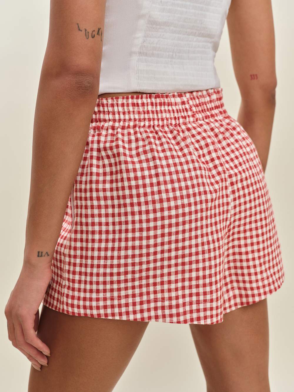 Reformation Mila Linen Short - Tomato Check