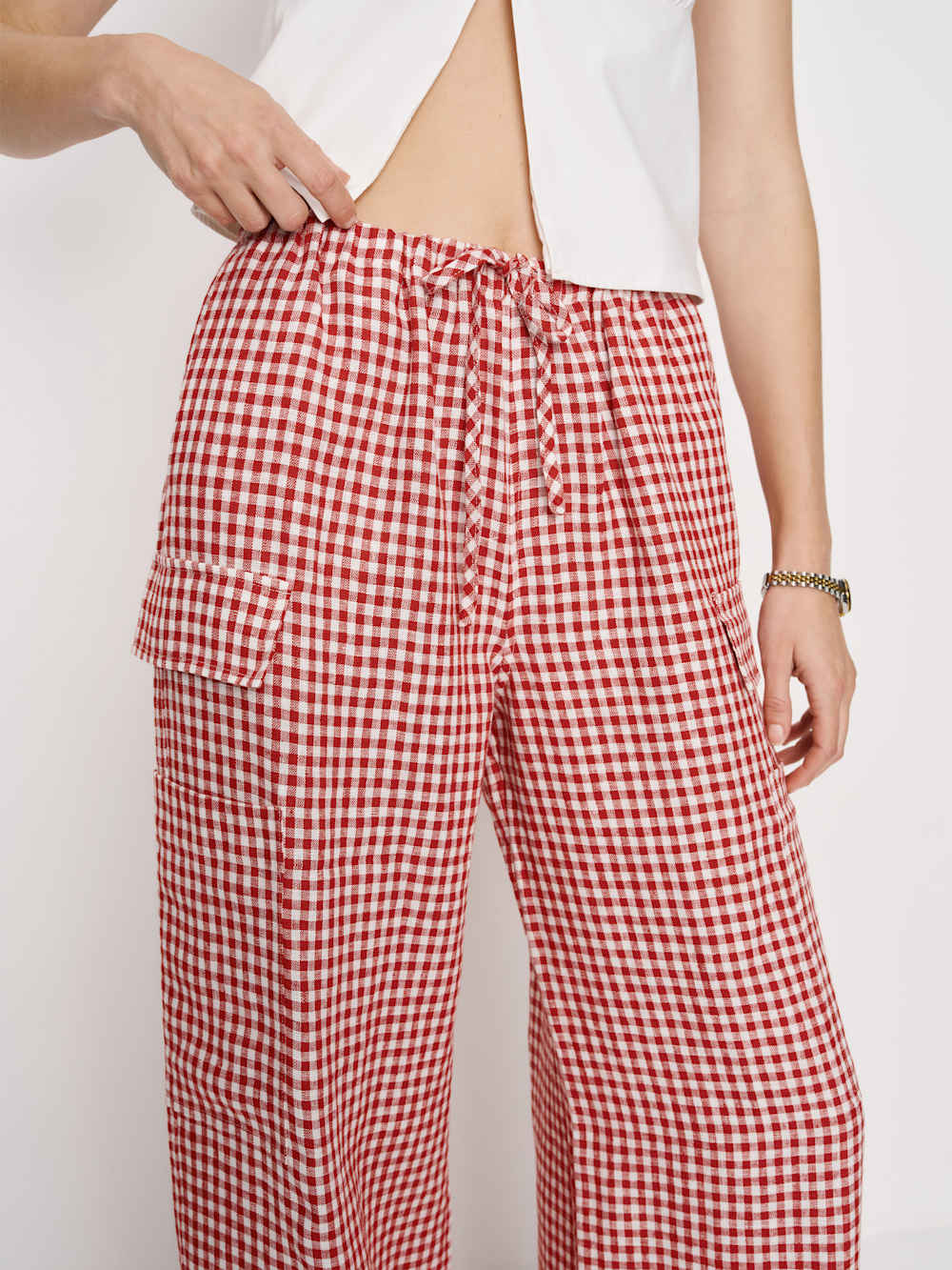 Reformation Ethan Linen Pant - Tomato Check