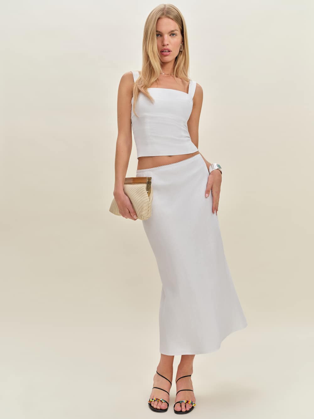 Reformation Layla Linen Skirt - White