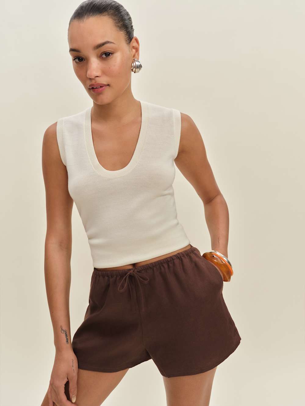 Reformation Zoey Linen Short - Cafe