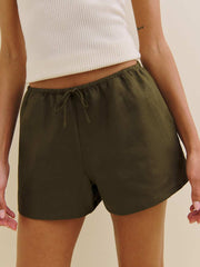 Reformation Zoey Linen Short - Dark Olive